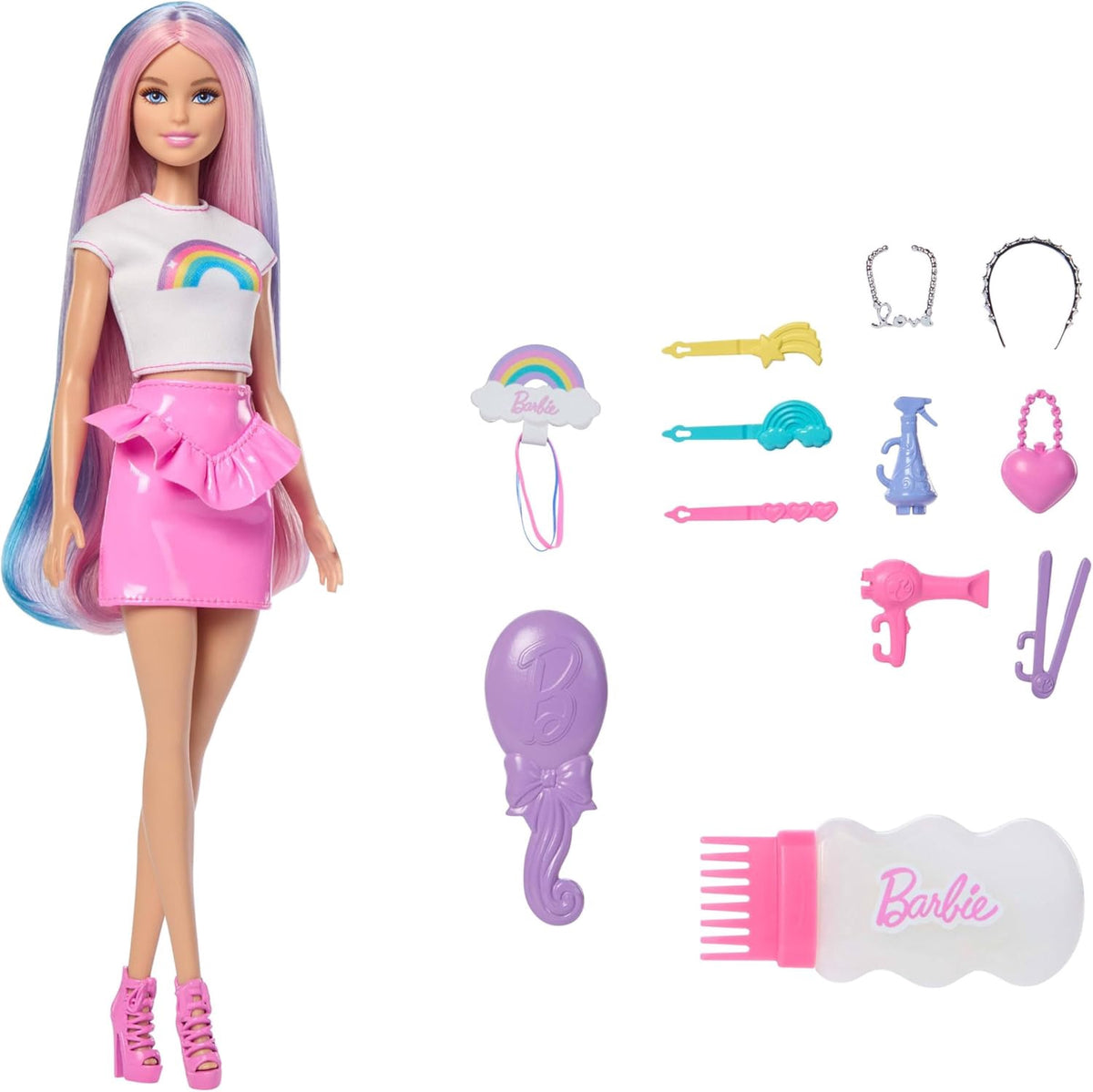 BARBIE Toy Doll Sparkle Long Hair W/12 Styling Accessories