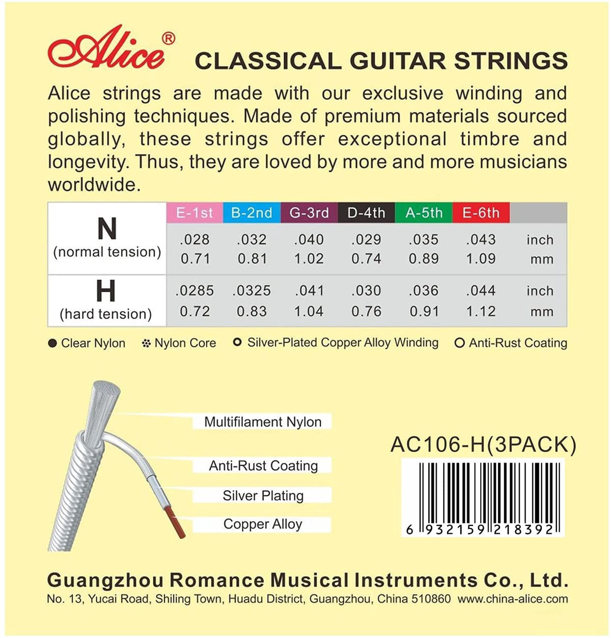 ALICE Guitar String AC106-H Classic Medium Hard Tension