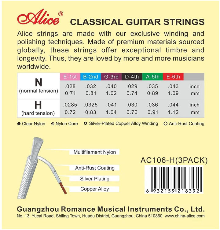 ALICE Guitar String AC106-H Classic Medium Hard Tension