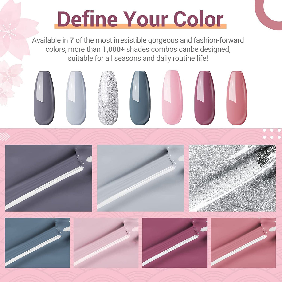 MODELONES Nail Gel Polish Kit with 48W LED Lamp & 7 Colors (Grey)