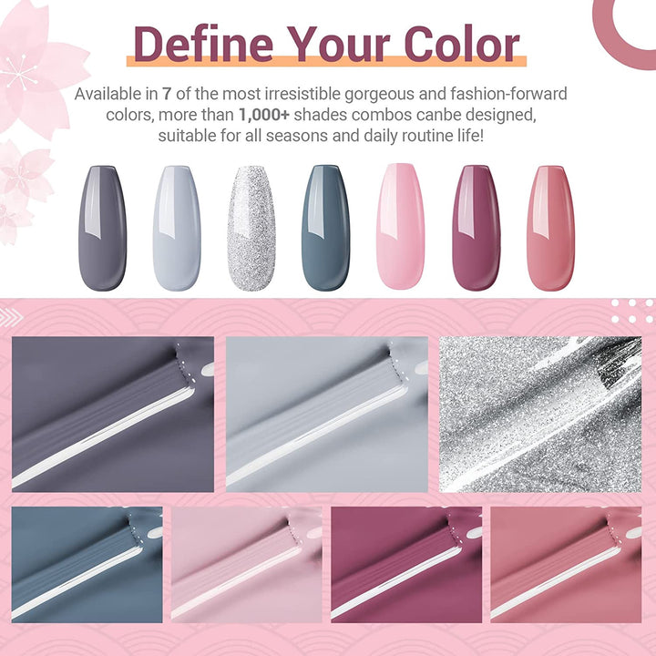 MODELONES Nail Gel Polish Kit with 48W LED Lamp & 7 Colors (Grey)