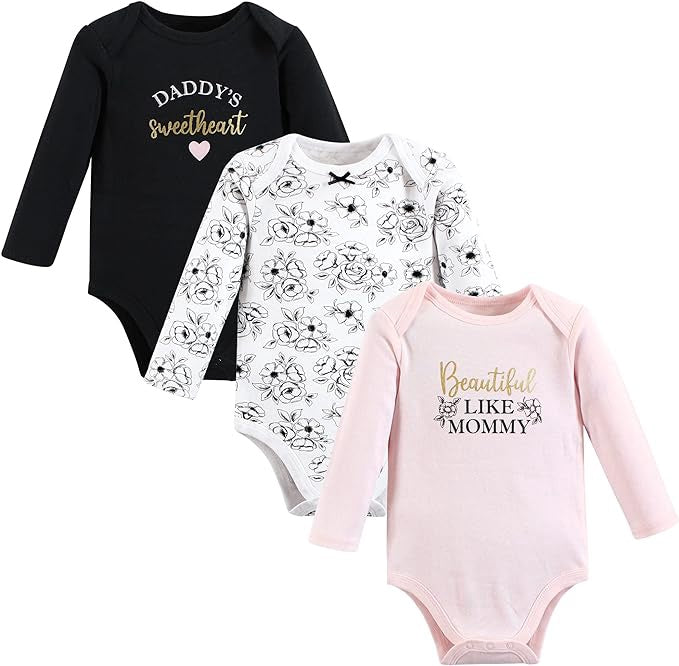 HUDSON BABY Baby Bodysuit Hudson Long Sleeve 3PC Pink Black