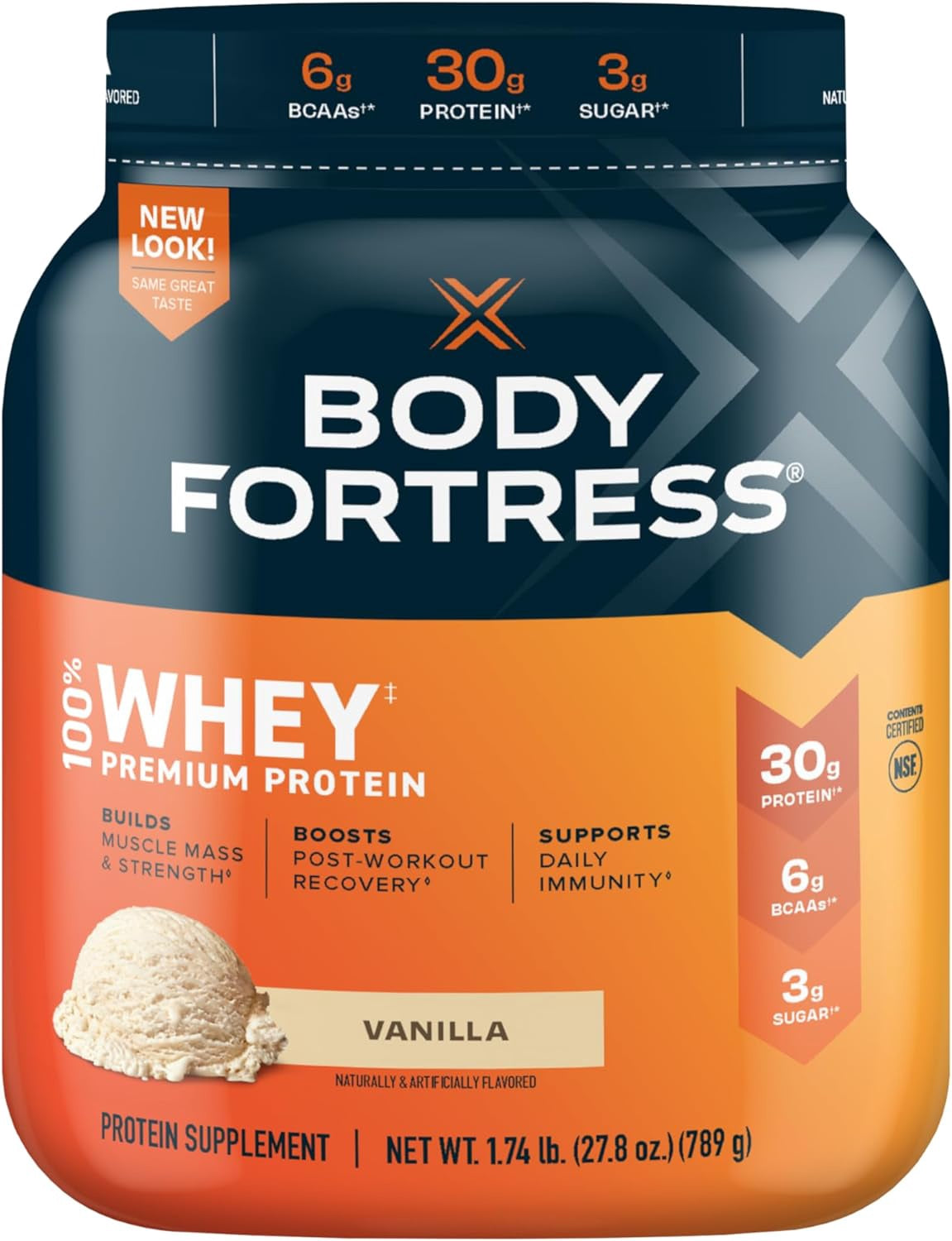 BODY FORTRESS Supplement Whey Protein Powder Vanilla 1.74LB
