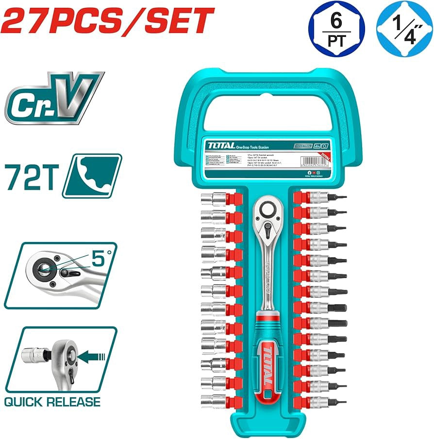 TOTAL Socket Set 27PCS THT141271 1/4"
