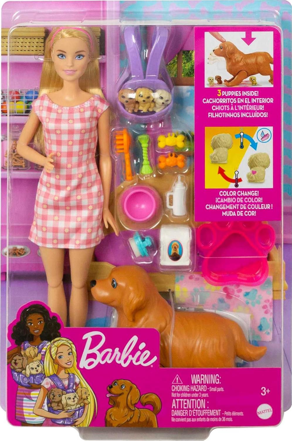 BARBIE Toy Doll with Mommy Dog, Puppies & Accessories