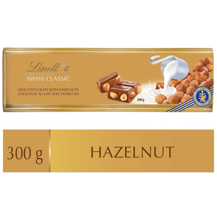 LINDT Swiss Classic Gold Hazelnut Milk Chocolate Bar 300G