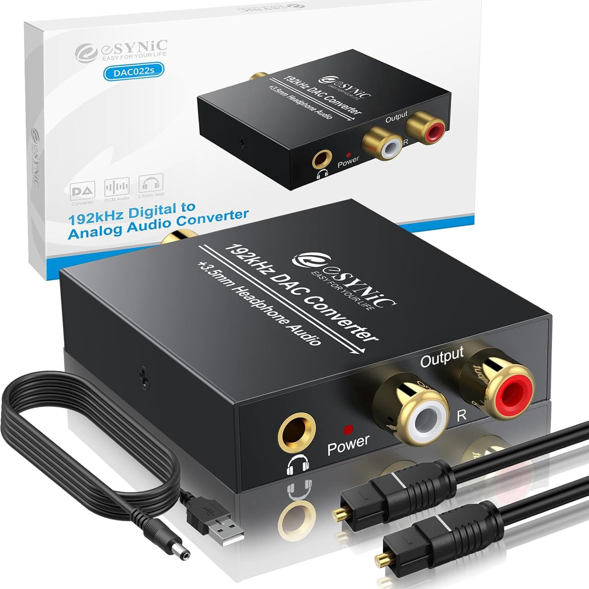 ESYNIC Audio Converter Optical to Rca DAC022S 192K