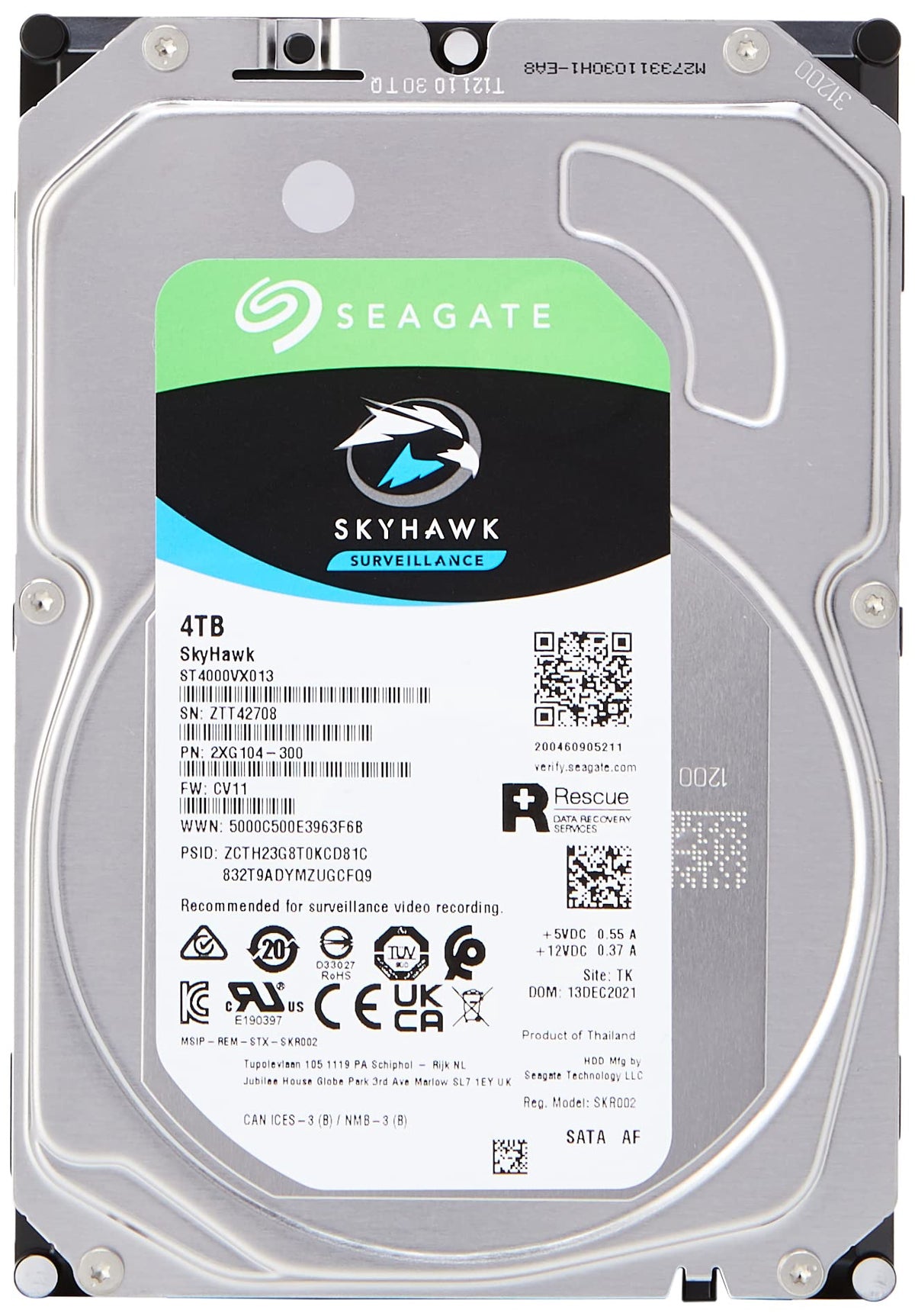 SEAGATE Computer Hard Drive Sata 4TB Skyhawk Surveillance ST4000VX