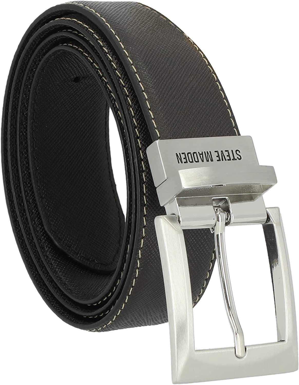 STEVE MADDEN Men Belt Reversible Edge Stitch Textured Black / Brown