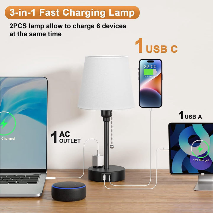 Table Lamp Set 2PC W/CHARGING Port 14"