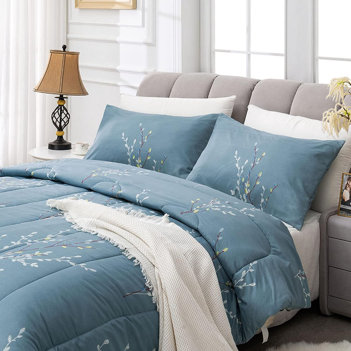 Comforter Set 3PC Floral Blue King / Queen