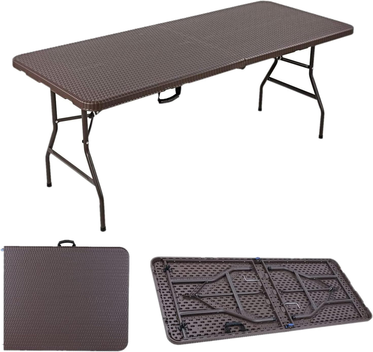 Table Folding Plastic Brown Y39 ZDZ-811 6FT 2 Half Rectangle 71" X 29" X 29"