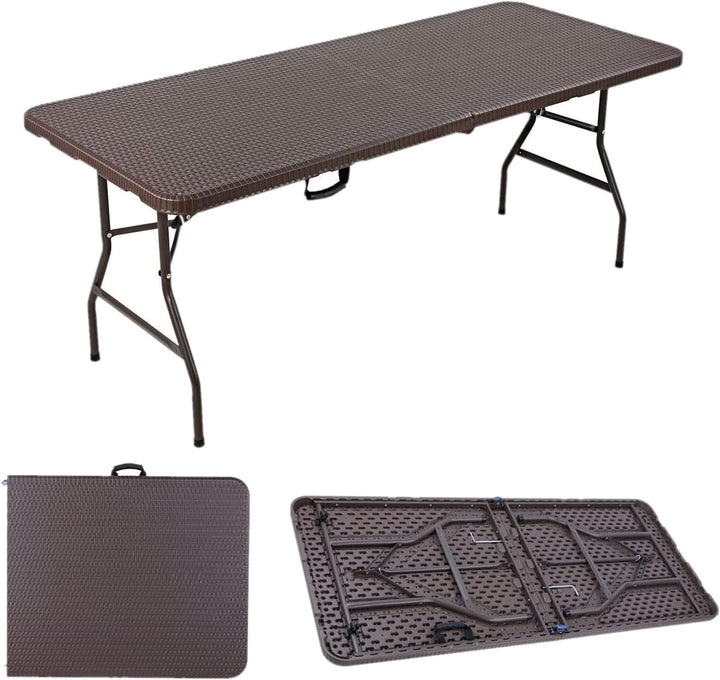 Table Folding Plastic Brown Y39 ZDZ-811 6FT 2 Half Rectangle 71" X 29" X 29"