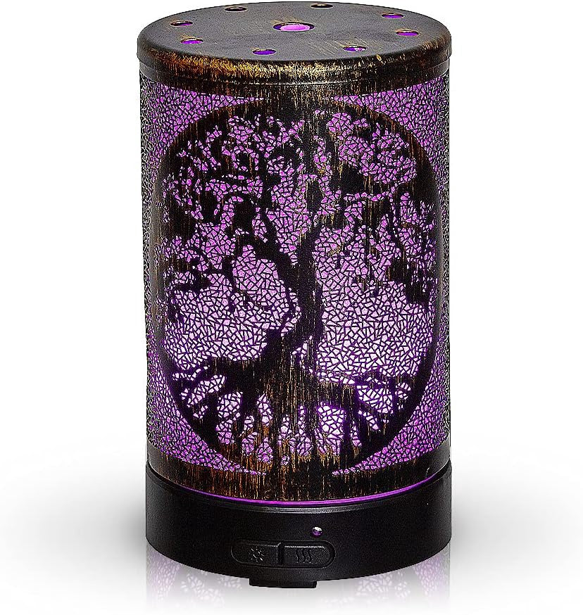 AROMAR Oil Diffuser Ultrasonic Bronze Tree of Life with 7 Color LED Lights 100ML 90342
