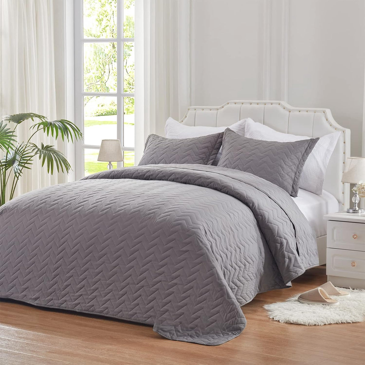 Quilt Set Queen Grey 3PC Lightweight