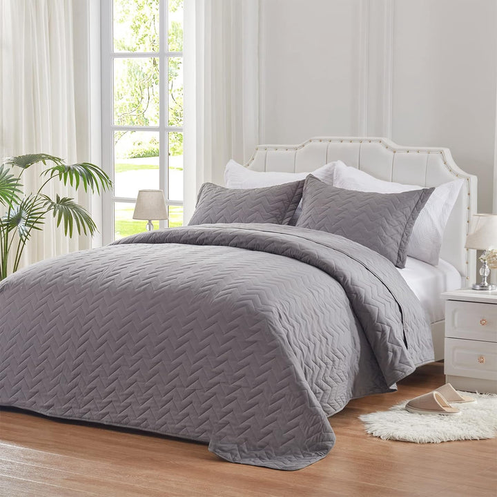 Quilt Set Queen Grey 3PC Lightweight