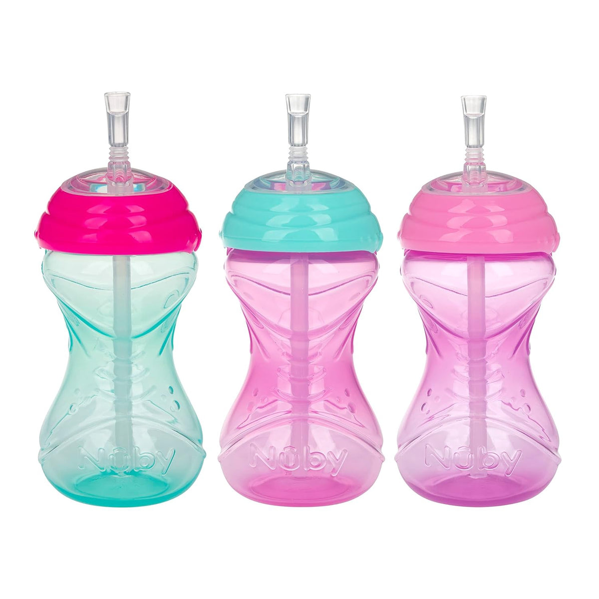 NUBY Baby Cup with Flex Straw No Spill 3PC Pink / Blue