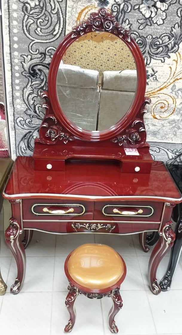 Dresser with Mirror & Seat 8016 Red and Silver