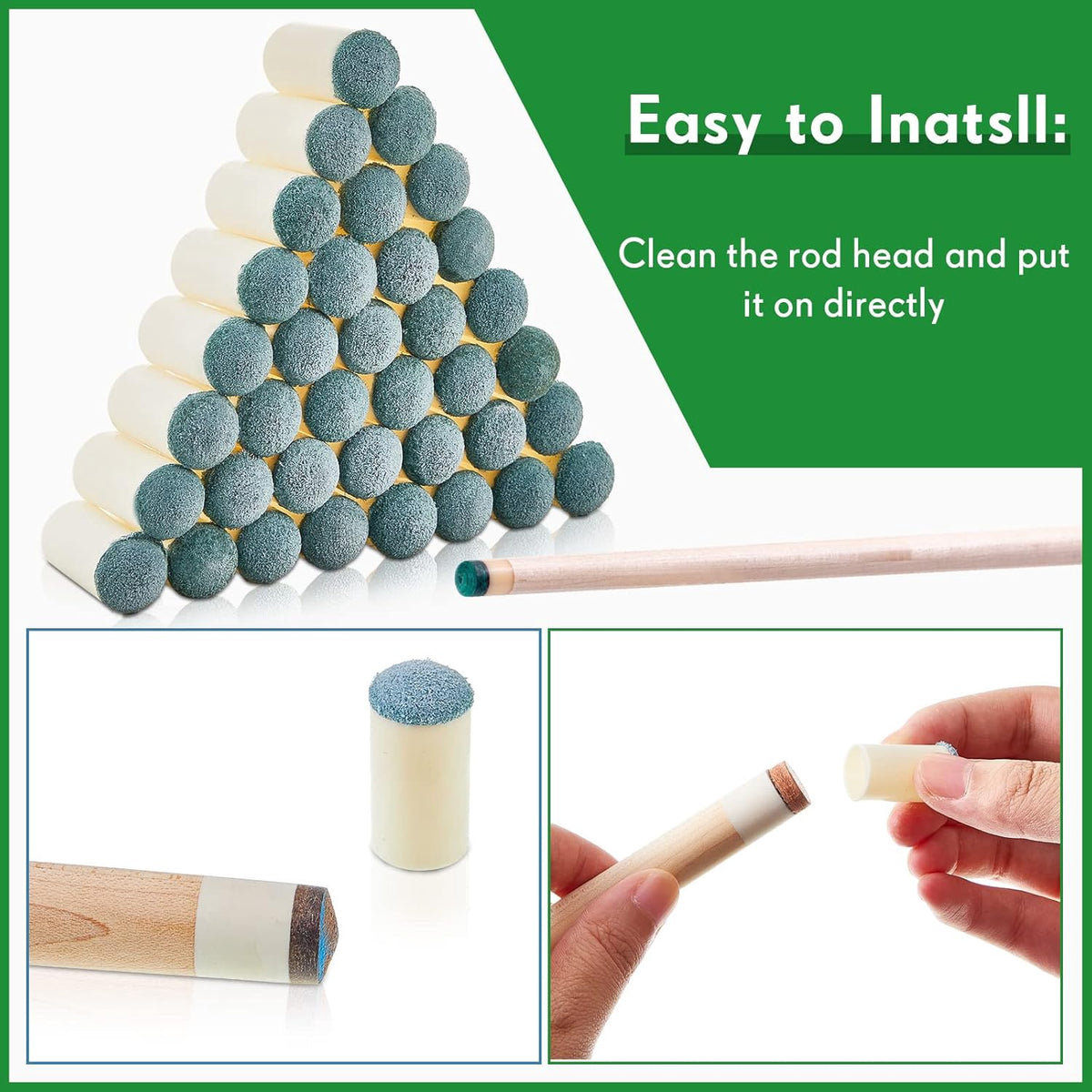 Pool Cue Tip 13MM Billiard Slip on Light Green Lewtemi 10PCS Set