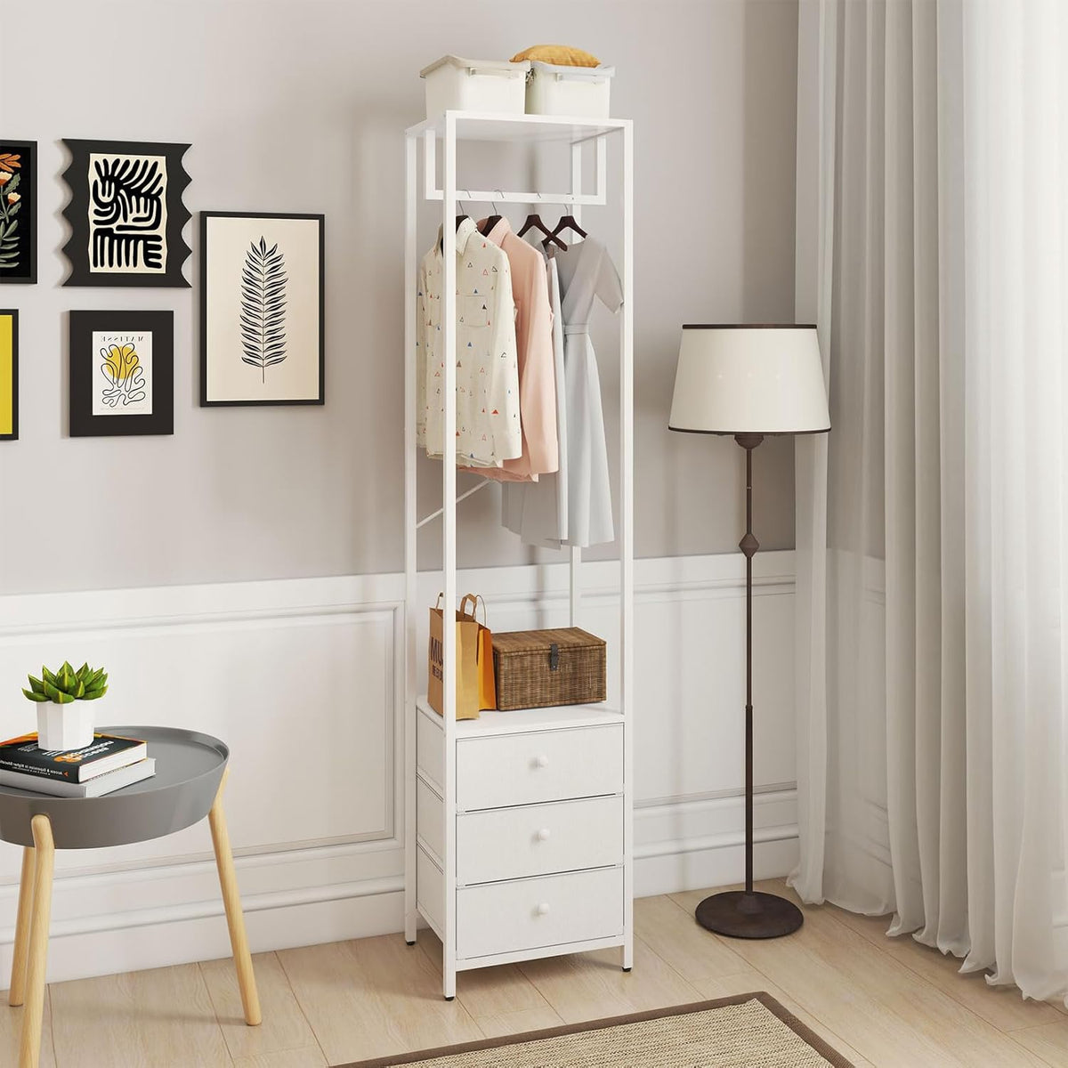 Rack Closet Organizer White W/FABRIC Draw