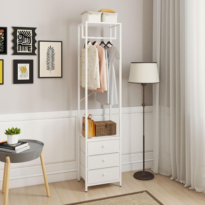 Rack Closet Organizer White W/FABRIC Draw