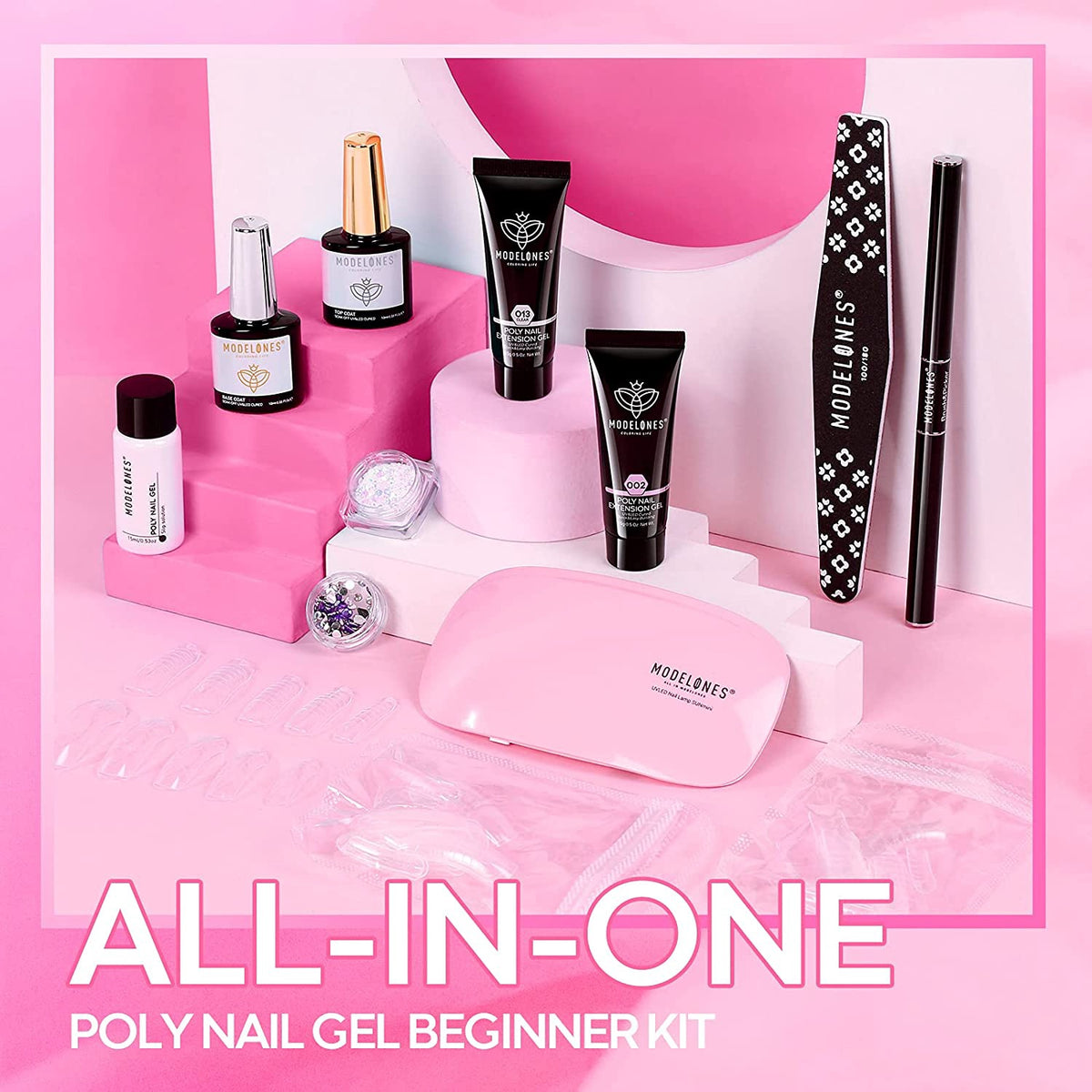MODELONES Nail Poly Gel Kit Builder Extension with Mini Lamp Pink