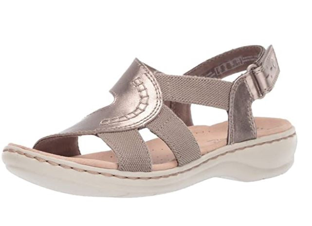 CLARKS Footwear Women's Leisa Joy Pewter Metallic Leather Textile