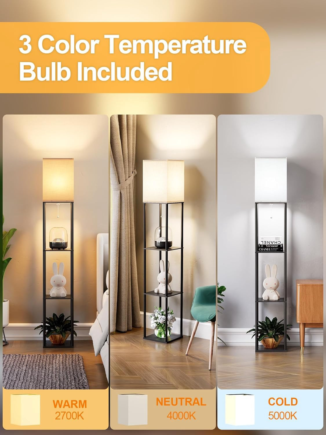 Floor Lamp Modern White Linen Shade