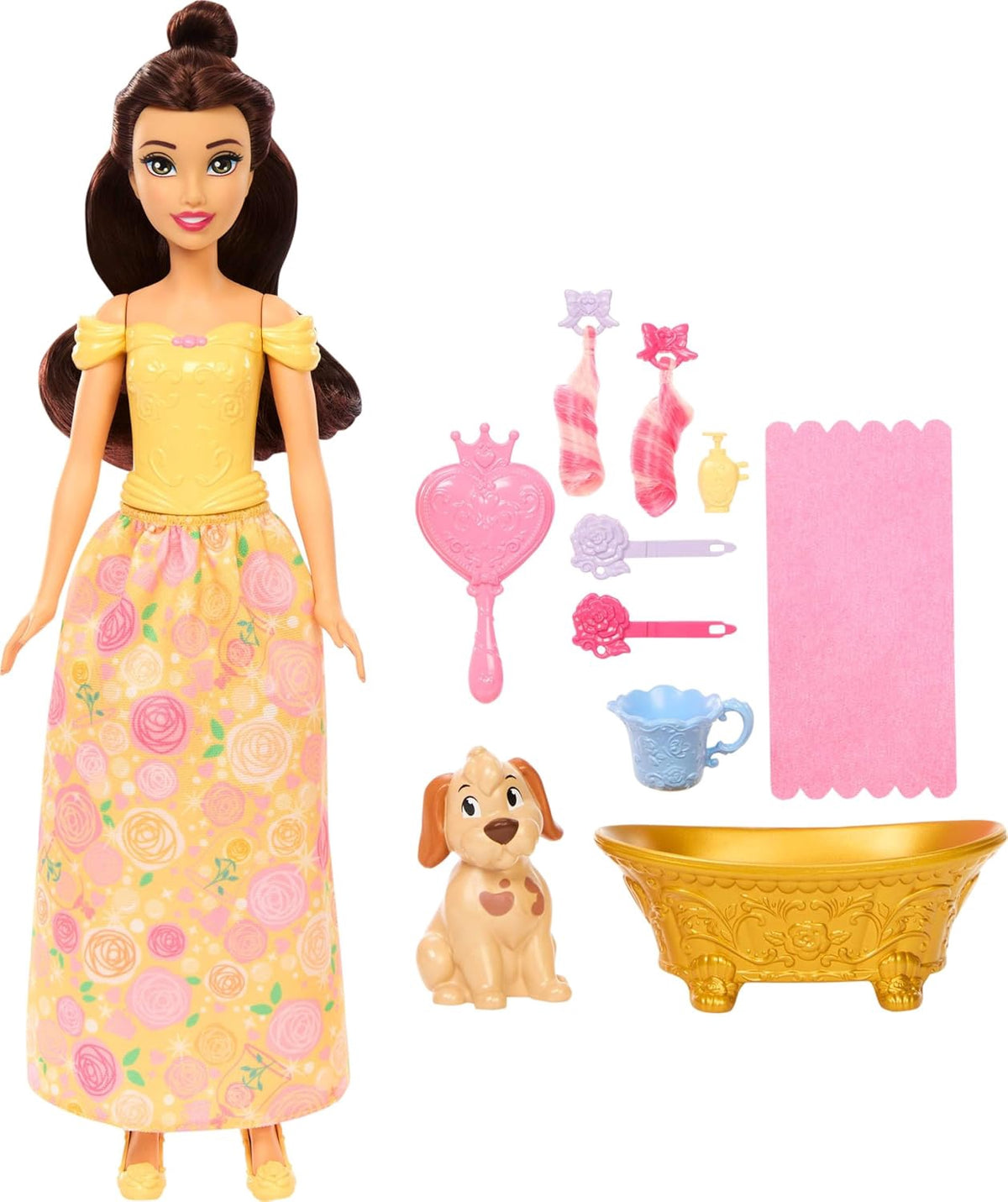 DISNEY Toy Princess Doll Belle & Dog Figure with Color Change Spots
