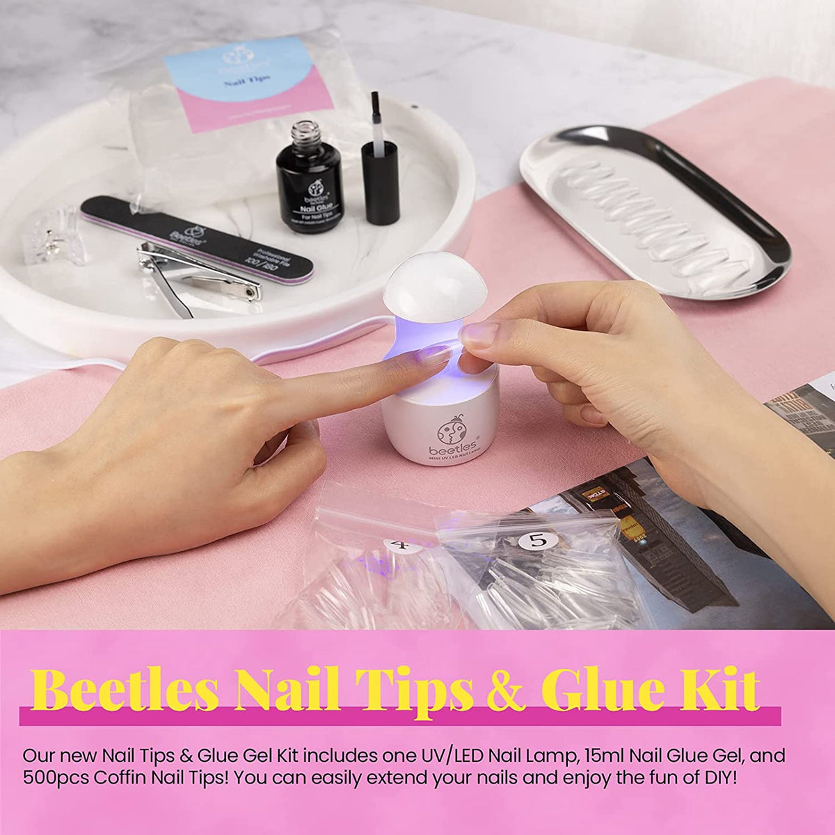 BEETLES Nail Acrylic Tips & Glue Kit with Micro Lamp