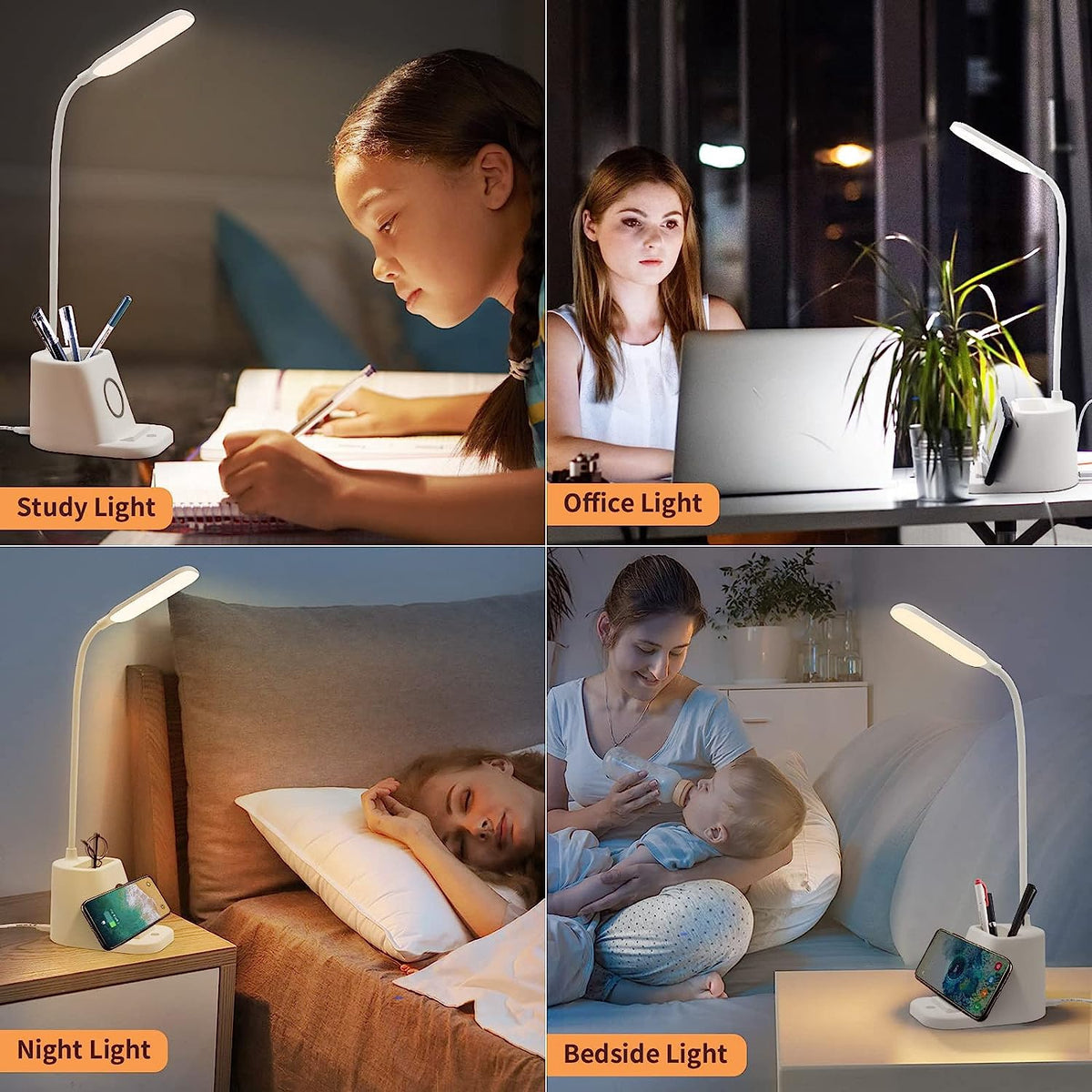 Desk Lamp LED Modern Charging Station White Small