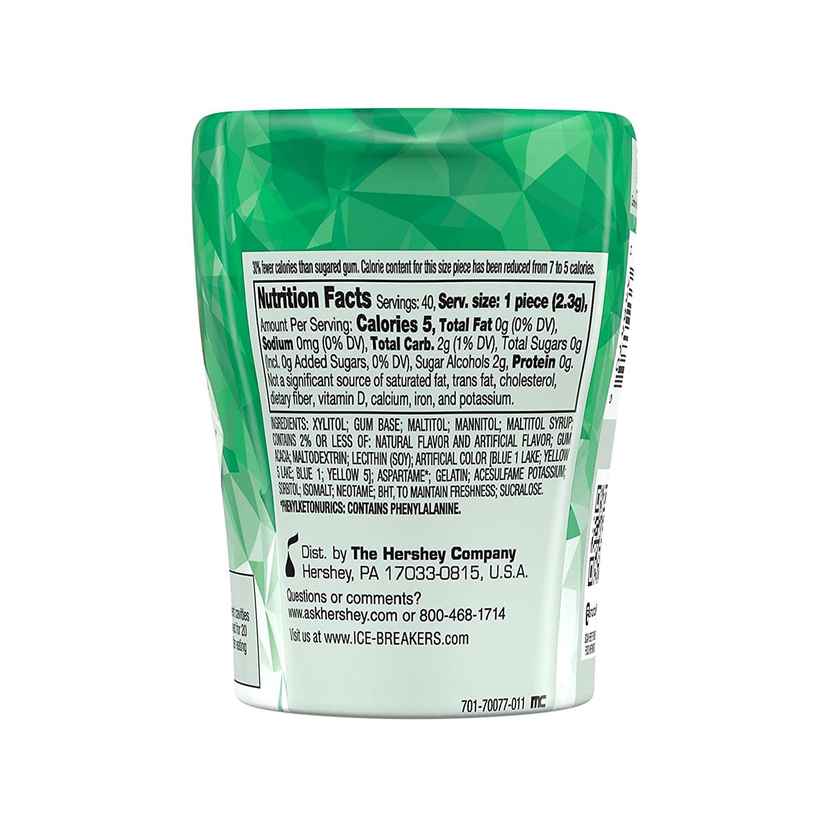 HERSHEY'S Ice Breakers Ice Cube Spearmint Sugar Free Gum 40-PIECES
