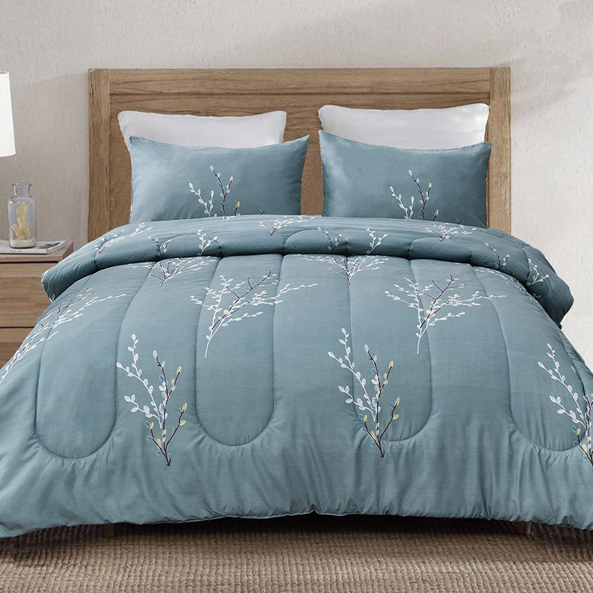 Comforter Set 3PC Floral Blue King / Queen