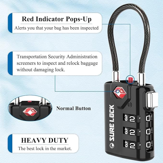 SURE LOCK Travel Lock Tsa 2PACK Black