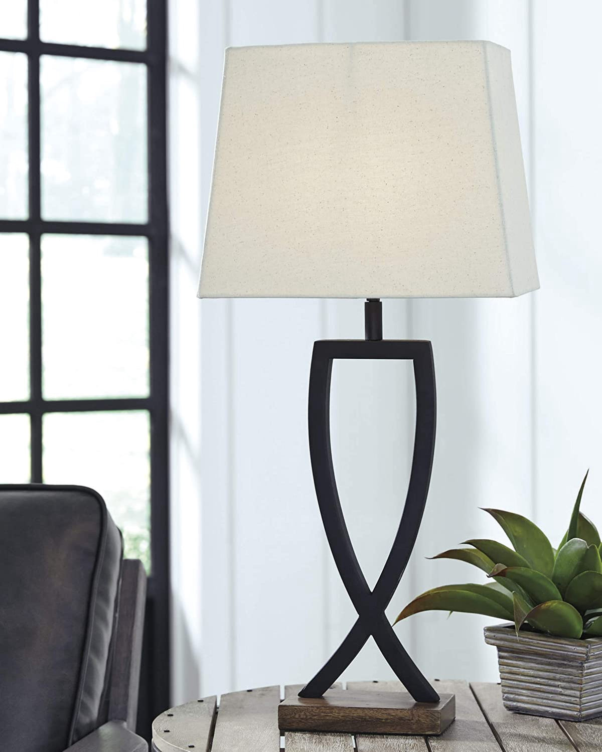 ASHLEY Table Lamp Signature Design Makara Metal Minimalist Set of 2 Black & Brown L204174