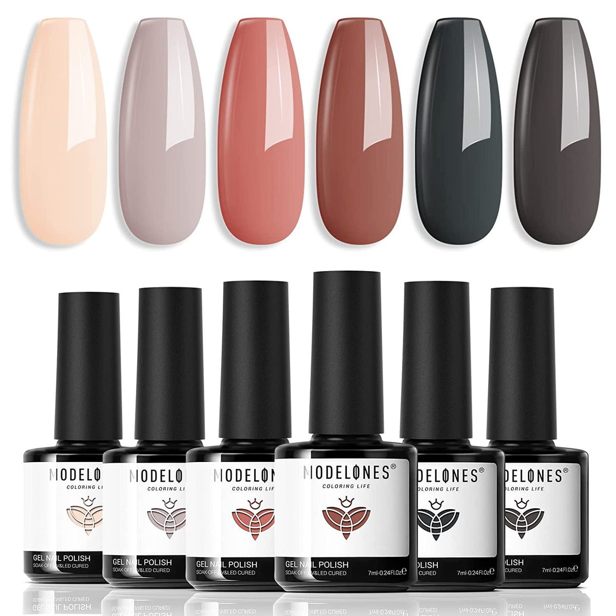 MODELONES Nail Gel Polish Set- 6 Colors Nude Pink Brown