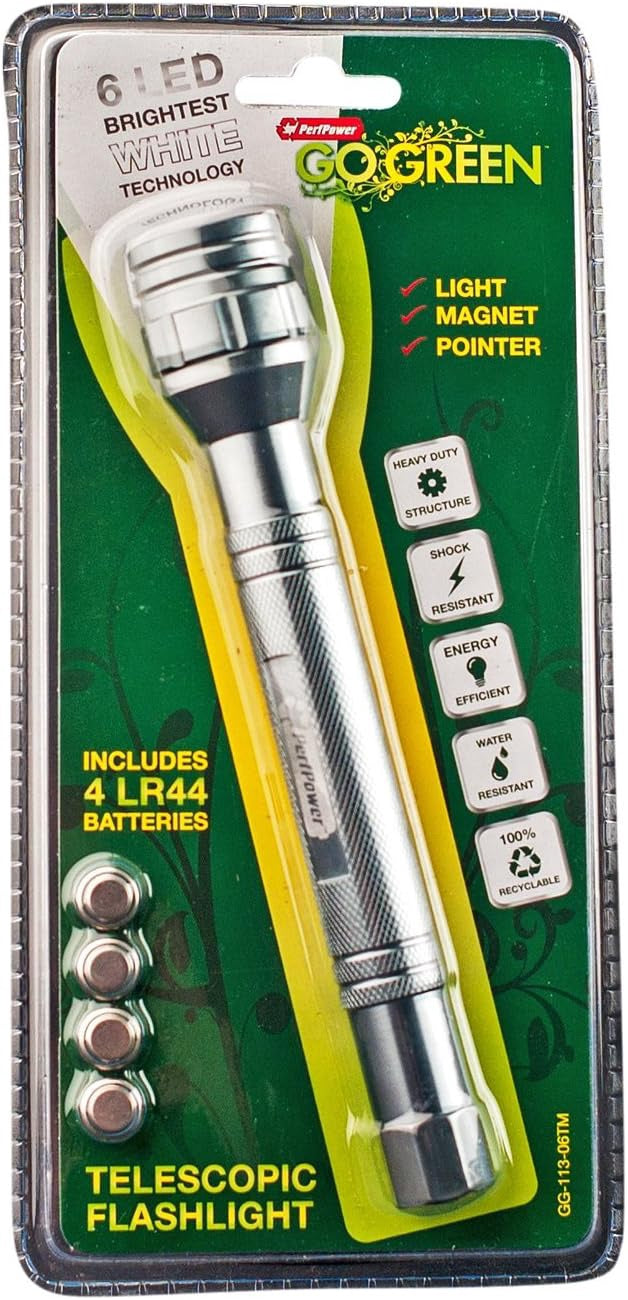 GO GREEN Torch Light LED Gogreen GG-113-06TM Telescoping Flashlight with Magnetic End