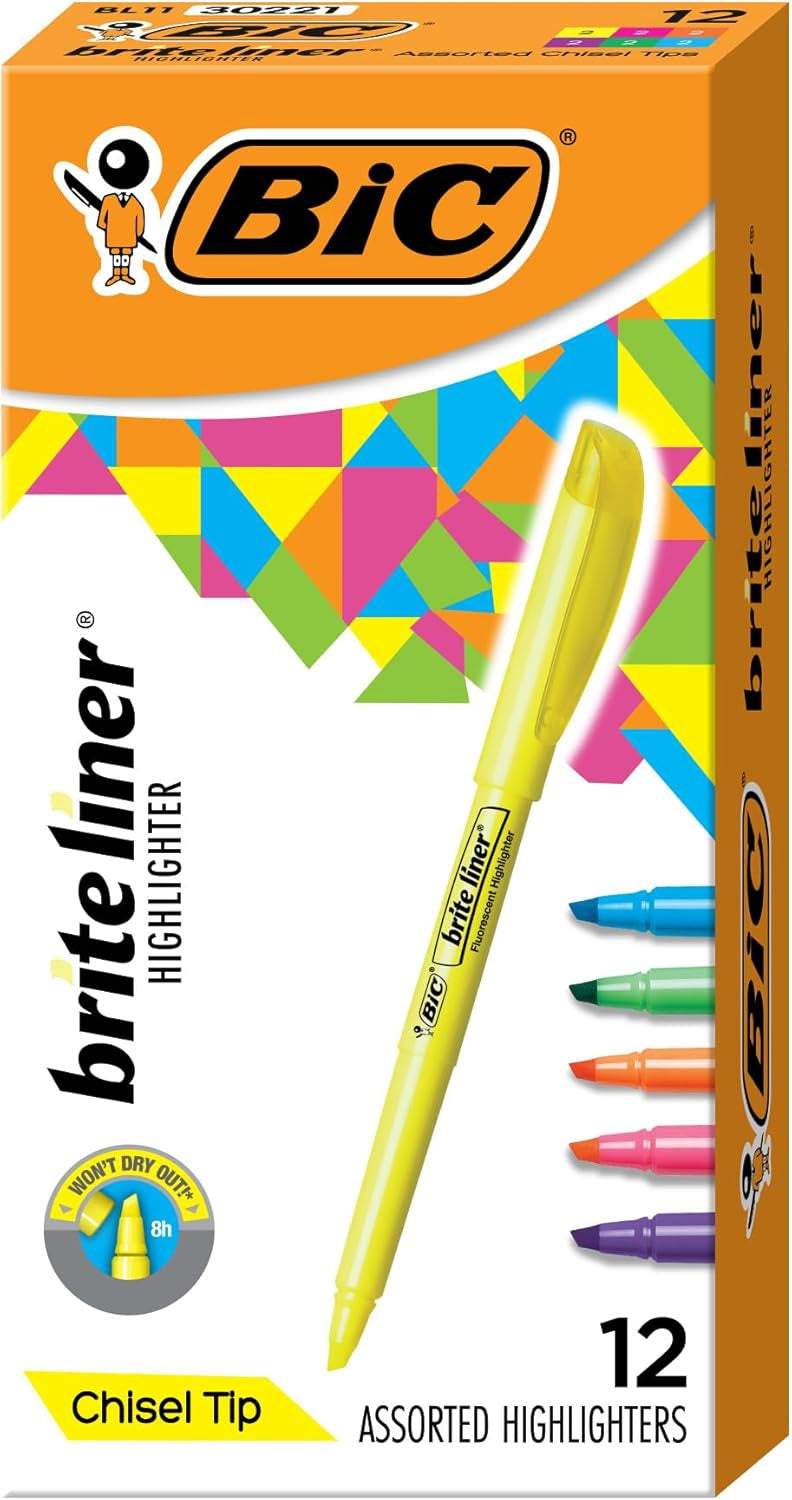 BIC Stationery Highlighter Brite Liner 12PC Box Assorted Colors