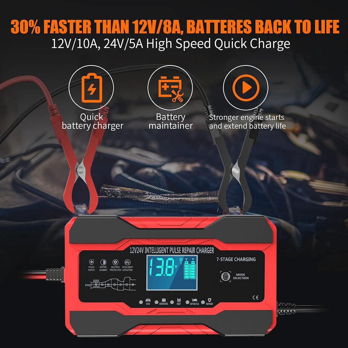 Battery Charger Yonhan Intelligent 7-STAGE 12V 10A 24V 5A