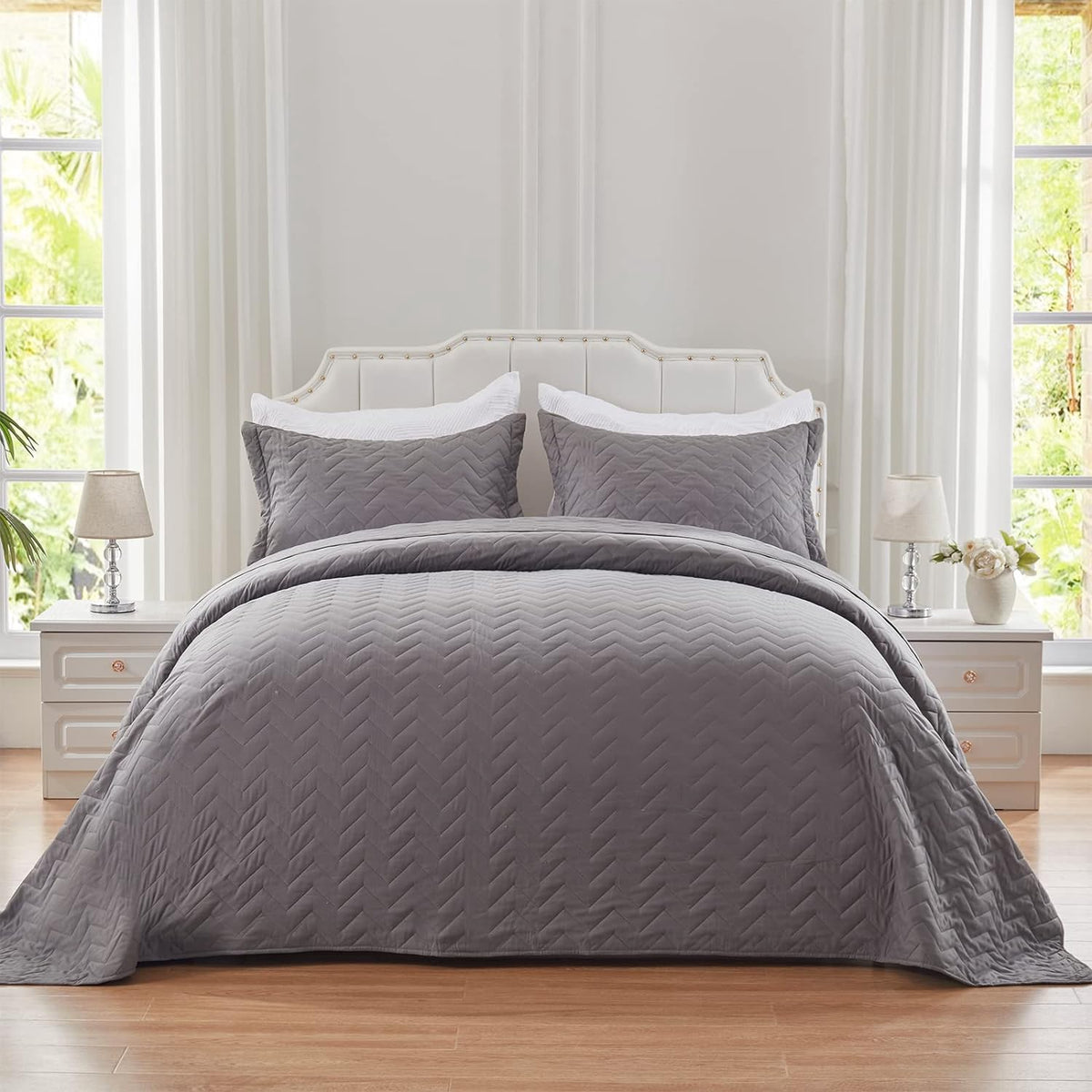 Quilt Set Queen Grey 3PC Lightweight