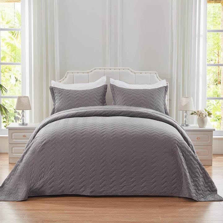 Quilt Set Queen Grey 3PC Lightweight
