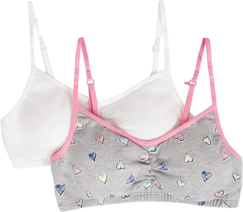 FRUIT OF THE LOOM Girls Bra 2 Pack W/REMOVABLE Pad / 34 / GREY/WHITE