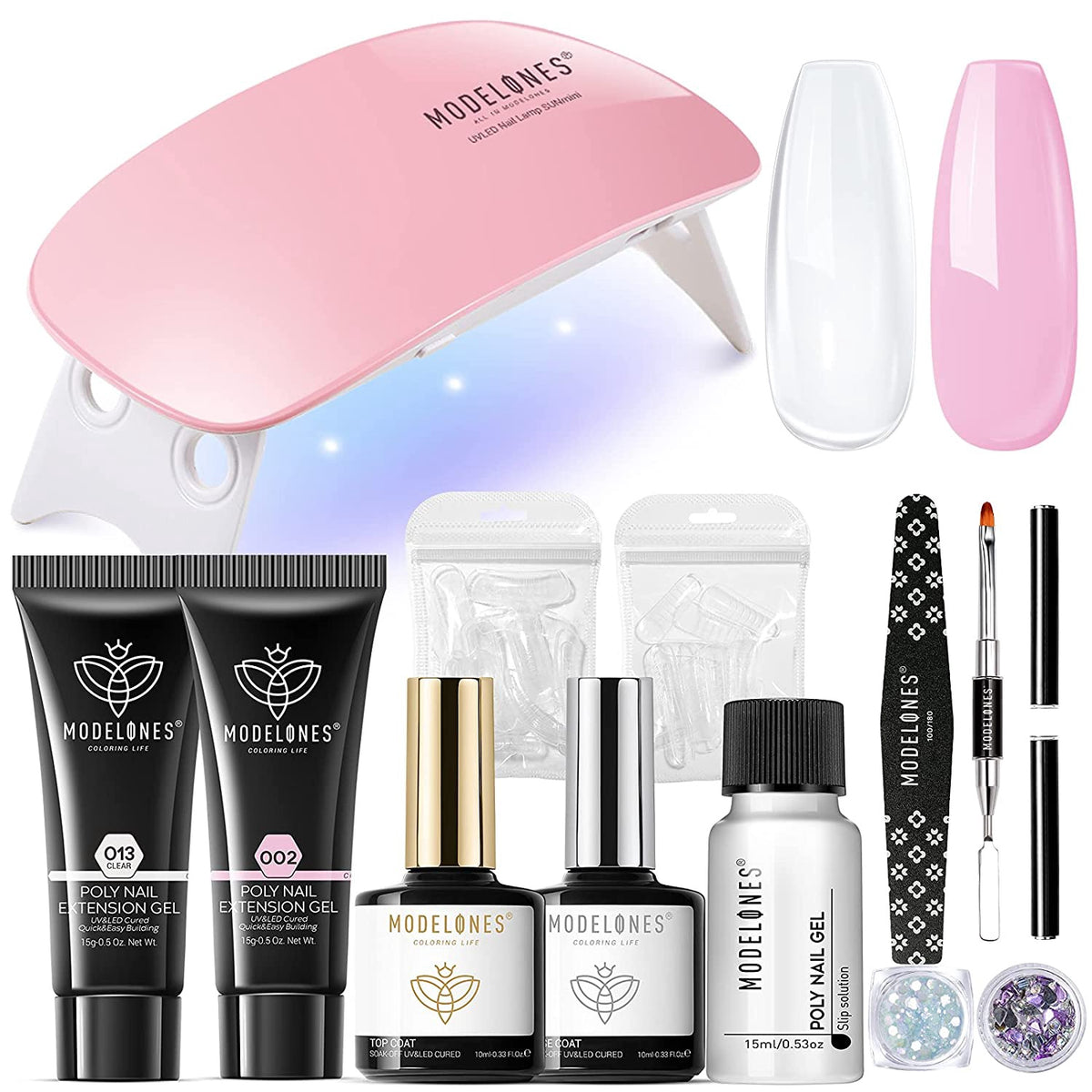 MODELONES Nail Poly Gel Kit Builder Extension with Mini Lamp Pink