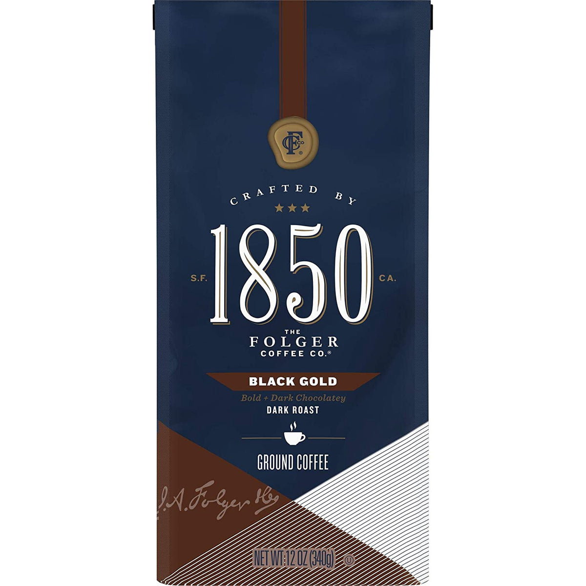 FOLGERS Coffee 1850 Black Gold Dark Roast Ground 12OZ 340G