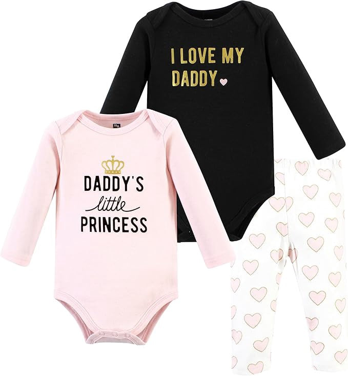 HUDSON BABY Baby Bodysuit Hudson Long Sleeve 3PC W/PANTS Hearts / Floral / Leopard