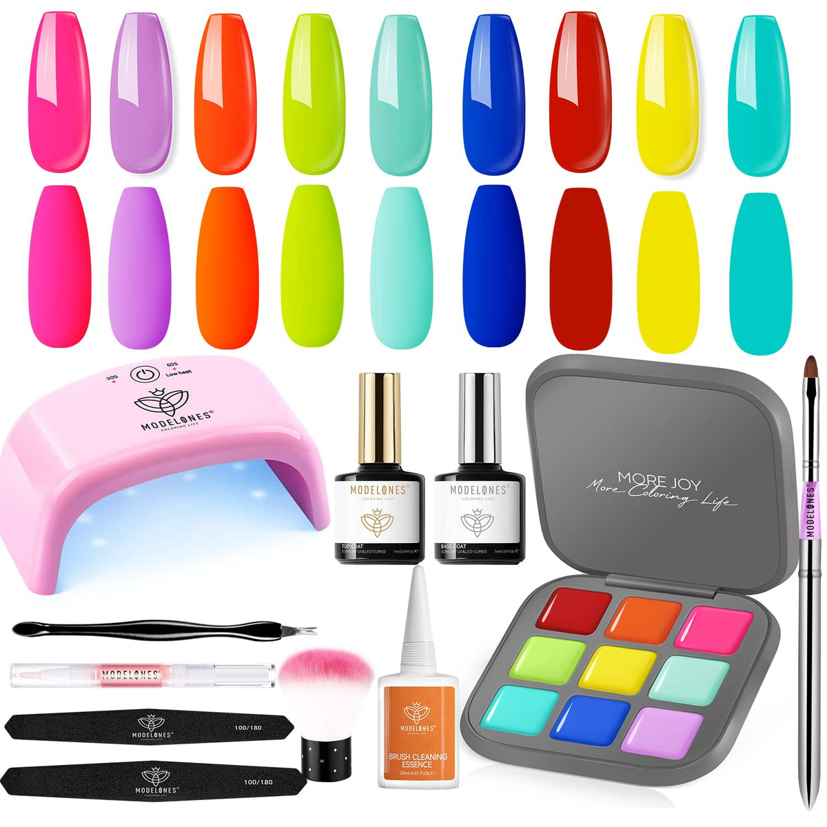 MODELONES Nail Color Cube 19 Pcs Polish Kit Manicure Palette W/UV Light 20W Dryer 9 Colors