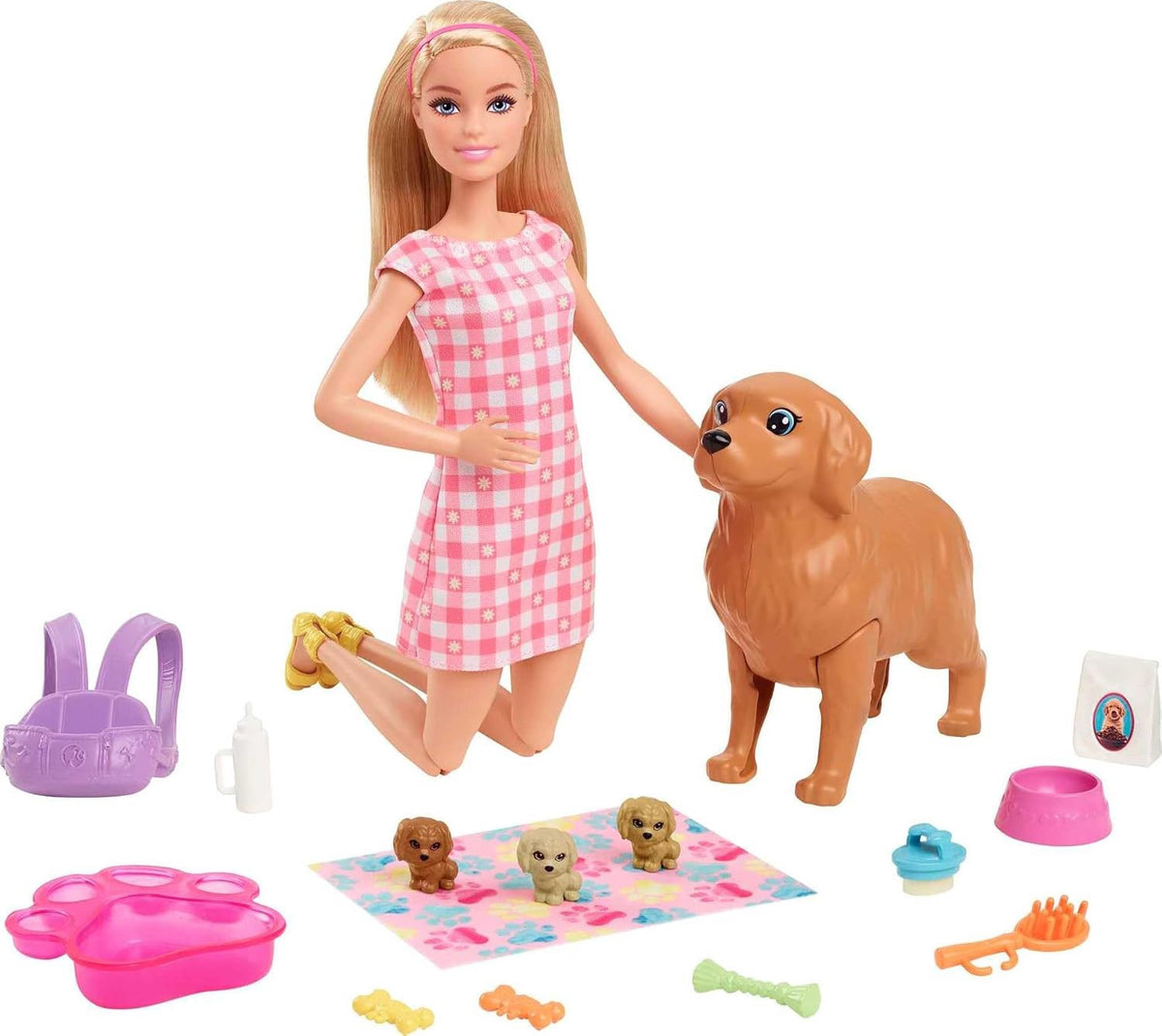 BARBIE Toy Doll with Mommy Dog, Puppies & Accessories