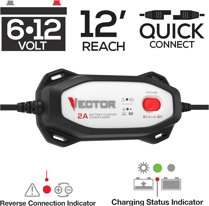 VECTOR Battery Charger VECBC2 2A 6V 12V Maintainer