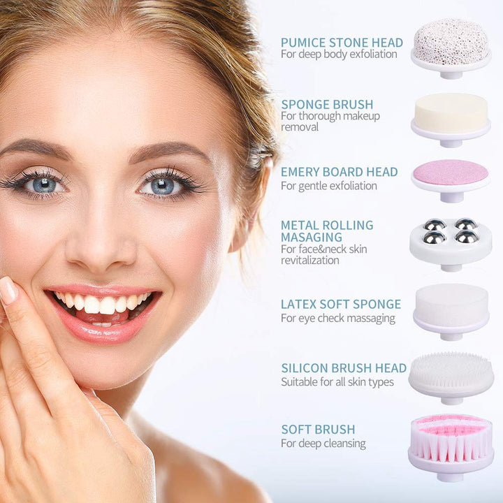 XESSCARE 9IN1 Waterproof Facial Cleansing Spin Brush Set with 9 Exfoliating Brush Heads - Complete Face Spa System Advanced Microdermabrasion for Gentle Exfoliation and Deep Scrubbing and Massaging