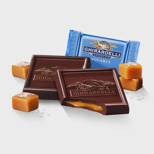GHIRARDELLI Dark Chocolate Sea Salt Caramel Squares Blue Bucket